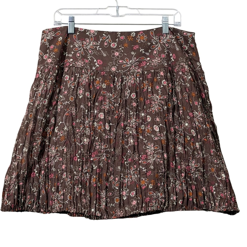 Allison Taylor Skirt 14 Brown Y2k Vintage Floral Crinkle Lined Boho Mini